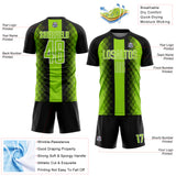Custom Black Neon Green-White Zigzag Diamond Stripe Sports Sublimation Soccer Uniform Jersey