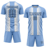 Custom Light Blue Black-White Zigzag Diamond Stripe Sports Sublimation Soccer Uniform Jersey