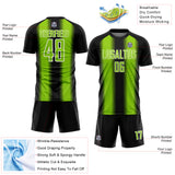 Custom Black Neon Green-White Zigzag Diamond Stripe Sports Sublimation Soccer Uniform Jersey