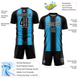 Custom Black Sky Blue-White Zigzag Diamond Stripe Sports Sublimation Soccer Uniform Jersey