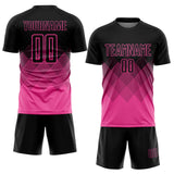 Custom Black Pink Gradient Diamond Diagonal Lines Sports Sublimation Soccer Uniform Jersey