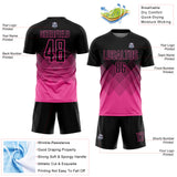 Custom Black Pink Gradient Diamond Diagonal Lines Sports Sublimation Soccer Uniform Jersey