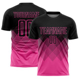 Custom Black Pink Gradient Diamond Diagonal Lines Sports Sublimation Soccer Uniform Jersey