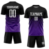 Custom Black White-Purple Gradient Diamond Diagonal Lines Sports Sublimation Soccer Uniform Jersey