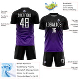 Custom Black White-Purple Gradient Diamond Diagonal Lines Sports Sublimation Soccer Uniform Jersey