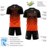 Custom Black Orange Gradient Diamond Diagonal Lines Sports Sublimation Soccer Uniform Jersey