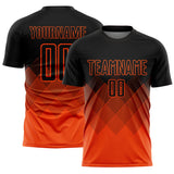 Custom Black Orange Gradient Diamond Diagonal Lines Sports Sublimation Soccer Uniform Jersey