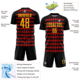 Custom Black Yellow-Red Diamond Harlequin Check Sports Sublimation Soccer Uniform Jersey