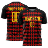 Custom Black Yellow-Red Diamond Harlequin Check Sports Sublimation Soccer Uniform Jersey