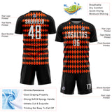 Custom Black White-Orange Diamond Harlequin Check Sports Sublimation Soccer Uniform Jersey