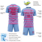 Custom Light Blue Pink-Black Diamond Harlequin Check Sports Sublimation Soccer Uniform Jersey