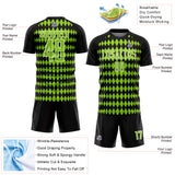 Custom Black Neon Green-White Diamond Harlequin Check Sports Sublimation Soccer Uniform Jersey