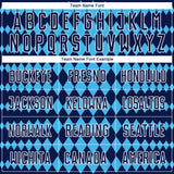 Custom Navy Sky Blue-White Diamond Harlequin Check Sports Sublimation Soccer Uniform Jersey