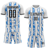 Custom White Black-Light Blue Camo Stripe Sports Sublimation Soccer Uniform Jersey