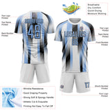 Custom White Light Blue-Black Diagonal Stripe Sports Sublimation Soccer Uniform Jersey