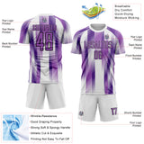 Custom White Medium Purple-Black Diagonal Stripe Sports Sublimation Soccer Uniform Jersey