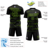 Custom Black Neon Green Streamline Wave Cyberpunk Neon Tech Sports Sublimation Soccer Uniform Jersey