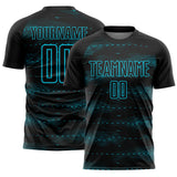 Custom Black Lakes Blue Streamline Wave Cyberpunk Neon Tech Sports Sublimation Soccer Uniform Jersey