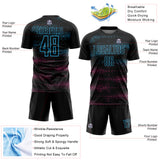 Custom Black Sky Blue-Pink Streamline Wave Cyberpunk Neon Tech Sports Sublimation Soccer Uniform Jersey