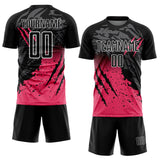 Custom Black White-Neon Pink Gradient Claw Mark Splatter Sports Sublimation Soccer Uniform Jersey