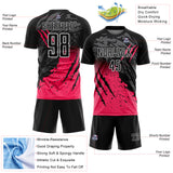 Custom Black White-Neon Pink Gradient Claw Mark Splatter Sports Sublimation Soccer Uniform Jersey