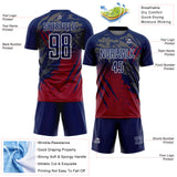 Custom Navy White-Crimson Gradient Claw Mark Splatter Sports Sublimation Soccer Uniform Jersey