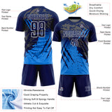 Custom Navy White-Powder Blue Gradient Claw Mark Splatter Sports Sublimation Soccer Uniform Jersey