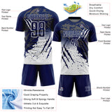 Custom Navy White Gradient Claw Mark Splatter Sports Sublimation Soccer Uniform Jersey