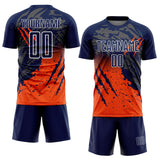Custom Navy White-Orange Gradient Claw Mark Splatter Sports Sublimation Soccer Uniform Jersey