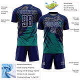 Custom Navy White-Teal Gradient Claw Mark Splatter Sports Sublimation Soccer Uniform Jersey