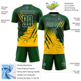 Custom Green White-Yellow Gradient Claw Mark Splatter Sports Sublimation Soccer Uniform Jersey