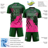 Custom Green White-Pink Gradient Claw Mark Splatter Sports Sublimation Soccer Uniform Jersey