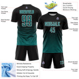 Custom Black Teal-White Gradient Wave Line Sports Sublimation Soccer Uniform Jersey
