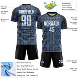 Custom Black White-Light Blue Geometric Maze Interlocking Square Sports Sublimation Soccer Uniform Jersey