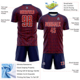 Custom Navy Red-White Geometric Maze Interlocking Square Sports Sublimation Soccer Uniform Jersey