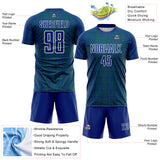 Custom Royal Kelly Green-White Geometric Maze Interlocking Square Sports Sublimation Soccer Uniform Jersey