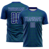Custom Royal Kelly Green-White Geometric Maze Interlocking Square Sports Sublimation Soccer Uniform Jersey