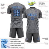 Custom Steel Gray Light Blue Navy-Gray Geometric Maze Interlocking Square Sports Sublimation Soccer Uniform Jersey