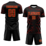 Custom Black Red-Old Gold Lightning Electric Veins Sublimation Soccer Uniform Jersey