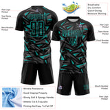 Custom Black Aqua-Steel Gray Cyber Mecha E-sport Geometric Shards Spike Sublimation Soccer Uniform Jersey