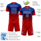 Custom Royal White-Red Fade Fashion Sublimation Soccer Uniform Jersey