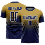 Custom Old Gold Navy-White Fade Fashion Sublimation Soccer Uniform Jersey