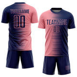 Custom Navy Medium Pink Gradient Line Sublimation Soccer Uniform Jersey