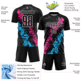 Custom Black White Pink-Sky Blue Dripping Splatter Cracked Texture Sublimation Soccer Uniform Jersey
