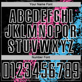 Custom Black White Pink-Sky Blue Dripping Splatter Cracked Texture Sublimation Soccer Uniform Jersey