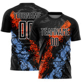 Custom Black White Orange-Powder Blue Dripping Splatter Cracked Texture Sublimation Soccer Uniform Jersey