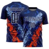 Custom Navy White Light Blue-Orange Dripping Splatter Cracked Texture Sublimation Soccer Uniform Jersey