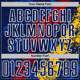 Custom Navy White Red-Gold Dripping Splatter Cracked Texture Sublimation Soccer Uniform Jersey