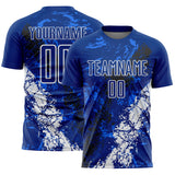 Custom Royal White-Black Dripping Splatter Cracked Texture Sublimation Soccer Uniform Jersey