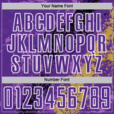 Custom Purple White Old Gold-Black Dripping Splatter Cracked Texture Sublimation Soccer Uniform Jersey